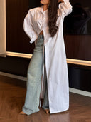 Casual Slit Cotton Shirt Maxi Dress