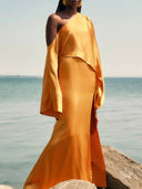 Off-Shoulder Asymmetric Slit Maxi Dress