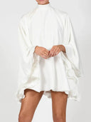 Elegant High-Neck Backless Bell-Sleeve Mini Dress