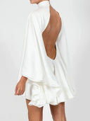 Elegant High-Neck Backless Bell-Sleeve Mini Dress