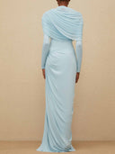 Elegant Asymmetric Ruffled Short Sleeve Maxi Dress