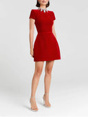 Elegant Jewel-encrusted Turtleneck Short Sleeve Pocket Tulip Mini Dress