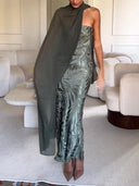 Elegant Satin Jacquard Strapless Maxi Dress