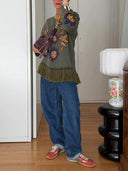 Casual Symmetrical Pattern Fringed Sweater