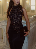 Off Shoulder Lace Splicing Design Maxi Dress