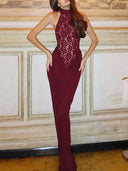 Off Shoulder Lace Splicing Design Maxi Dress