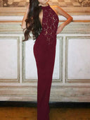 Off Shoulder Lace Splicing Design Maxi Dress