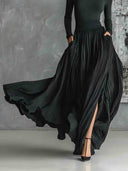 Elegant High Waist Pleated Slit Maxi Skirt