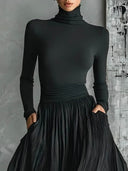 Elegant High Waist Pleated Slit Maxi Skirt