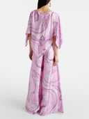 Exquisite Abstract Swirl Print Satin Asymmetric Hem Shirt