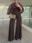 Elegant High-neck Cutout Abstract Print Bodysuit
