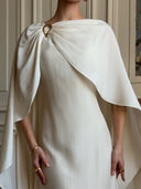 Elegant Pleated Flowing Cape Maxi Dress