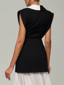 Elegant Contrast Lapel Sleeveless Blazer