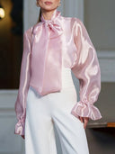 Elegant Retro Lace-up Slightly Transparent Long-sleeved Shirt