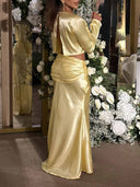 Elegant Satin Pleated High-Waist Skirt