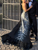 Zebra-Print Irregular Hem Sling Maxi Dress