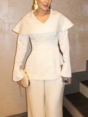 Vintage Lapel Shirt And Wide Leg Pants Set