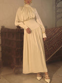 Elegant Satin Puff-sleeve Pleated Maxi Dress