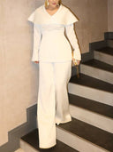 Vintage Lapel Shirt And Wide Leg Pants Set