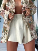 Elegant High-Waisted Pleated Cream Shorts