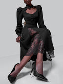 Puff-Sleeve  Lace-Splicing Maxi Dress