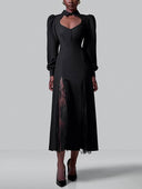Puff-Sleeve  Lace-Splicing Maxi Dress