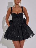Elegant Pleated Bow Mini Dress