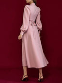 Puff-Sleeve  Lace-Splicing Maxi Dress