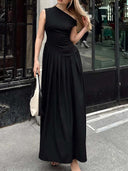 Elegant Off-shoulder Neckline Pleated Maxi Dress