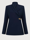 Fashionable Stand Lapel Neck Metal Button Long Sleeve Blazer