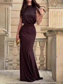 Exquisite Chocolate Brown High-neck Sleeveless Maxi Dress