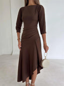 Exquisite Irregular Hem Pleated Midi Dress
