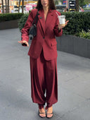 Elegant Red High-waisted Wide-leg Pants