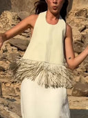 Elegant Backless Tassel Sleeveless Top