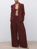 Elegant Red High-waisted Wide-leg Pants
