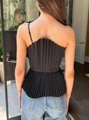 Elegant One-shoulder Pleated Top And High-waisted Pants Set