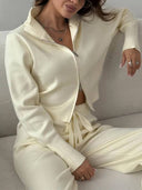 Casual Knitted Cardigan And Wide Leg Pants Suit