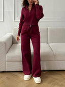 Casual Knitted Cardigan And Wide Leg Pants Suit