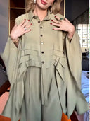 Elegant Draped Button-Down Loose Shirt