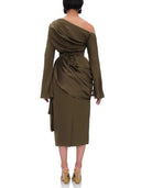 Elegant One-Shoulder Ruched Satin Long-Sleeve Blouse