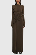 Unique Asymmetric Pleated Long-sleeved Maxi Dress