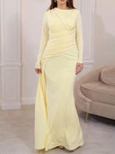 Unique Asymmetric Pleated Long-sleeved Maxi Dress