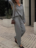 Lapel Long-sleeved Knitted Suit