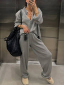 Lapel Long-sleeved Knitted Suit