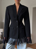 Casual Lace Hem Detail Black Blazer