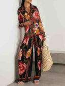 Exquisite Wrap-around Pleated Floral Print Wide-leg Pants