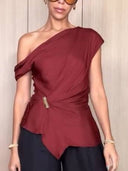 Off-shoulder Irregular Hem Shirt And Wide-leg Pants Suit