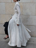 Long Sleeve Slit Shirt Dress And Wide Leg Pants Suit