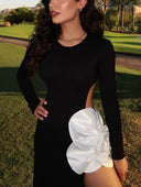 Flower Design Hollow Slit Long Sleeve Maxi Dress