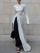 Long Sleeve Slit Shirt Dress And Wide Leg Pants Suit-Pants
